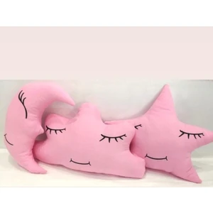 Bebek Özel 3'lü Ay Bulut Yıldız Yastık Seti Pembe Uyku Arkadaşları