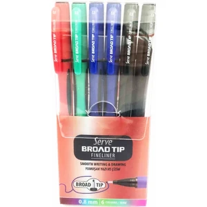 Broad Tip Fineliner Yazı ve Çizim Kalemi 0.8mm 6'lı Pvc Paket