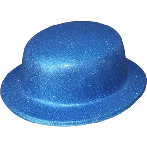 Mavi Renk Yuvarlak Plastik Parti Şapkası Simli