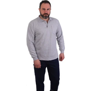 Eser - Polo Yaka Sweatshirt - Cepli - Gri Açık