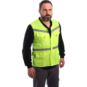 Eser - V Yaka Fosforlu Harman Kumaş Yelek - Sarı