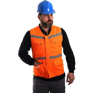 Eser - V Yaka Fosforlu Harman Kumaş Yelek - Turuncu