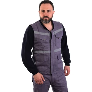 Eser - V Yaka Gabardin Yelek - Iş Yeleği - Gri