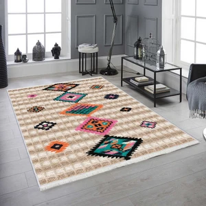 Makinede Yıkanabilen Leke Tutmaz Kolay Temizlenir Dokuma Taban Kumaş Üzerine Dijital Baskı Saçaklı Halı 80 x 140 cm