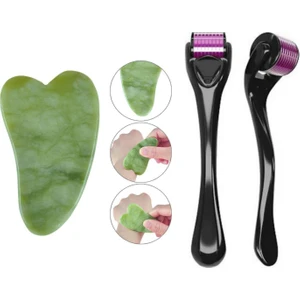 Gua Sha Yüz Masaj Krem Taşı & Dermaroller 05 mm Cilt Yüz Bakım Seti