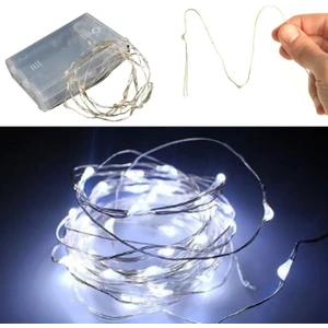 Bakır Tel Peri LED 2 Metre Beyaz Renk Pilli LED Işık 20 Ampül