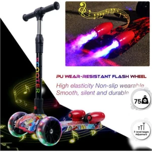 Duman Püskürten Müzikli ve LED Işıklı, Şarjlı - Katlanır Grafiti Desen Rocket Scooter