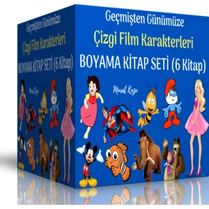 Enine Boyuna Eğitim Geçmişten Günümüze Çizgi Film Karakterleri Boyama Kitap Seti (6 Kitap)