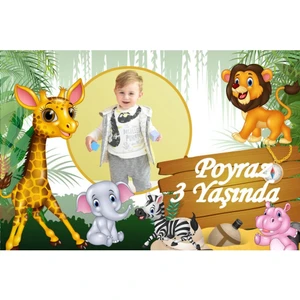 Hayaller Dükkanı Safari Konseptli Fotoğraflı Doğum Günü Afiş