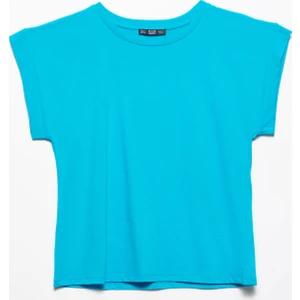 3504 Bisiklet Yaka Penye Bluz-Mavi