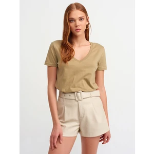 3470 V Yaka Basic T-Shirt-Haki