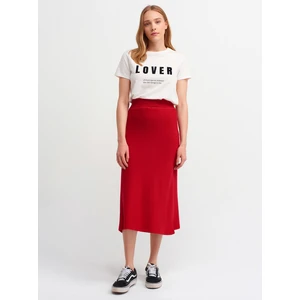 8786 Örme Midi Etek-Kırmızı