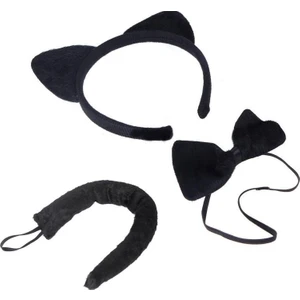 Siyah Renk Kedi Kostüm Seti Taç Papyon Kuyruk