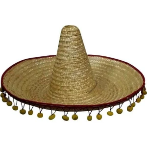 Ponponlu Meksikalı Hasır Mariachi Şapkası 58 cm Yetişkin