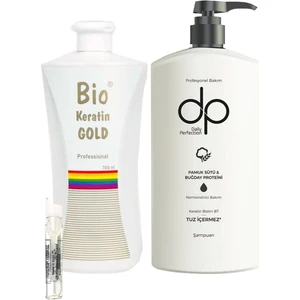 Bio Keratin Gold Brezilyan Fönü Kalıcı Saç Düzleştirici + Dp Tuzsuz Şampuan Pamuk Sütü & Buğday Proteini