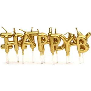 Gold Renk Happy Birthday Yazılabilen Parti Mumu