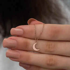 Dzg Silver Gümüş Hilal Kolye Ay Kolye Gümüş Kolye DN454