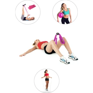 Spor Byfit Kol, Bacak, Basen Sıkılaştırıcı Alet Pembe + Denge Topu + Band + Atlama Ipi - 4'lü Set