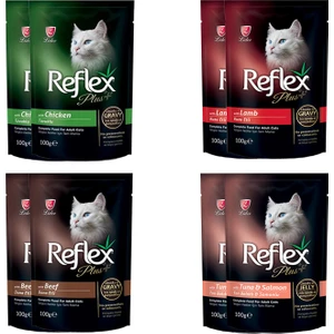 Reflex Plus Pouch Kedi Jöleli & Parçalı Yaş Mama (8 Adet x 100GR)