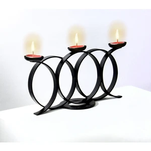 Halkalı Siyah Dekoratif Mumluk Metal Ferforje Şamdan Mumluk Tealight Mum Dahil