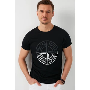 Baskılı Bisiklet Yaka % 100 Pamuk T Shirt Erkek T Shirt 541PUSULA