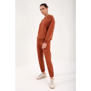 Tarçın Basic Pamuklu O Yaka Oversize Lastik Paça Kadın Eşofman Takım - 95287