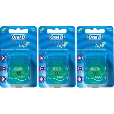 Oral-B Satin Tape Ferahlatıcı Diş İpi 25M Nane Aromalı 3 Adet Temizleyici