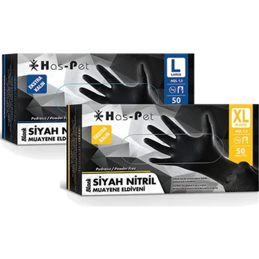 Haspet Nitril Pudrasız Ekstra Kalın Siyah Eldiven Large