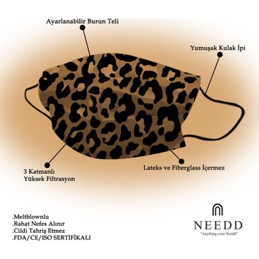 Needd 20 Li Leopar Desenli 3 Katli Meltblownlu Ultrasonik Fiyati