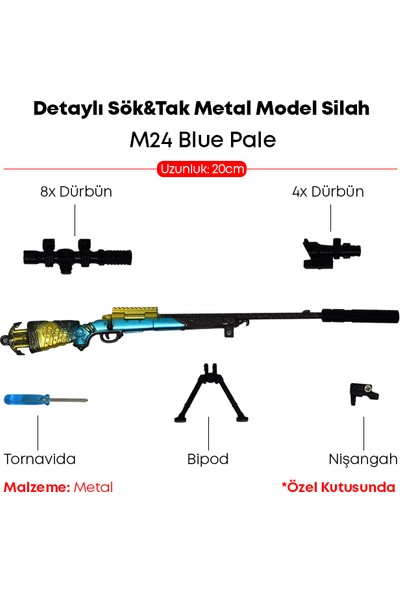 Dukkin Detaylı Sök&tak Metal Model Silah 20CM - M24 Blue Pale