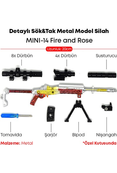 Dukkin Detaylı Sök&tak Metal Model Silah 20CM - Mını-14 Fire And Rose