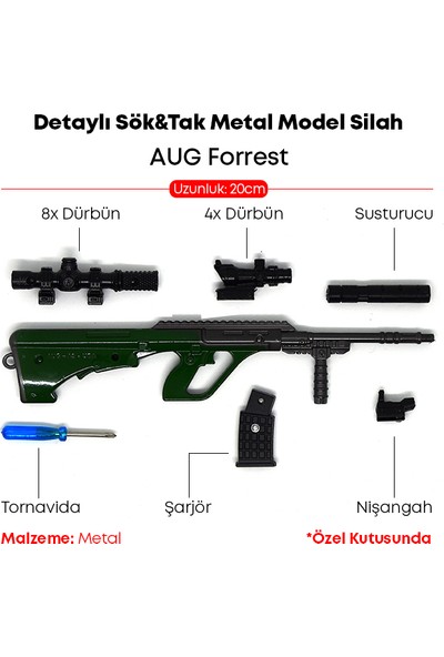Dukkin Detaylı Sök&tak Metal Model Silah 20CM - Aug Forest