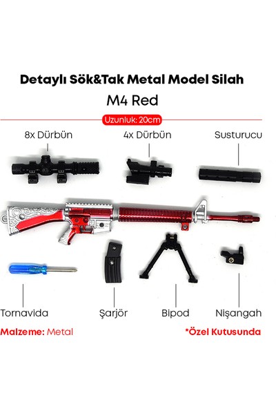 Dukkin Detaylı Sök&tak Metal Model Silah 20CM - M4 Red