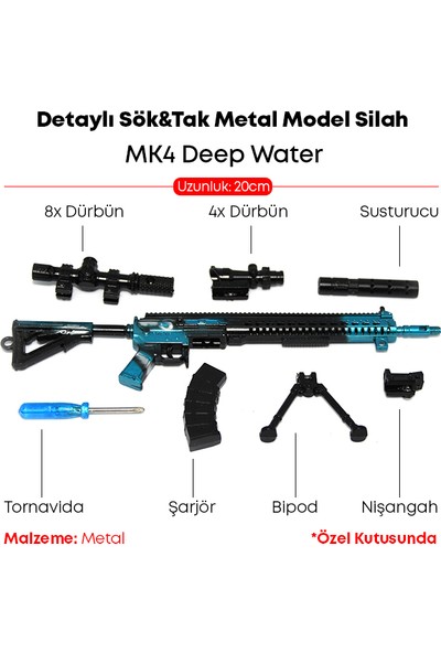 Dukkin Detaylı Sök&tak Metal Model Silah 20CM - Mk4 Deep Water