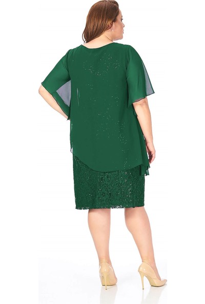 Lilas Xxl Büyük Beden Yeşil Renkli Dantel Abiye Elbise