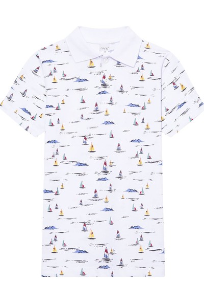Difa Nanu Beyaz Erkek Çocuk Yelkenli Baskılı Polo Yaka T-Shirt