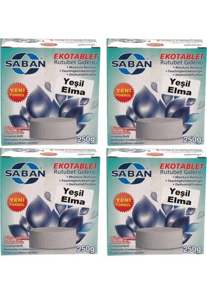 Nem Alıcı Rutubet Giderici Yedek Tablet 4'lü 2 x 250 Gram Yeşil Elma