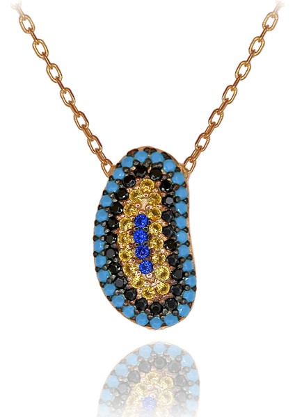 Nazar Boncuklu Fasülye Gümüş Kolye