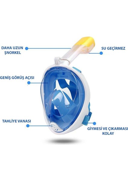 Tam Yüz Dalış Maskesi Slikon Şnorkel Full Face
