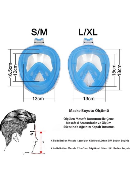 Tam Yüz Dalış Maskesi Slikon Şnorkel Full Face