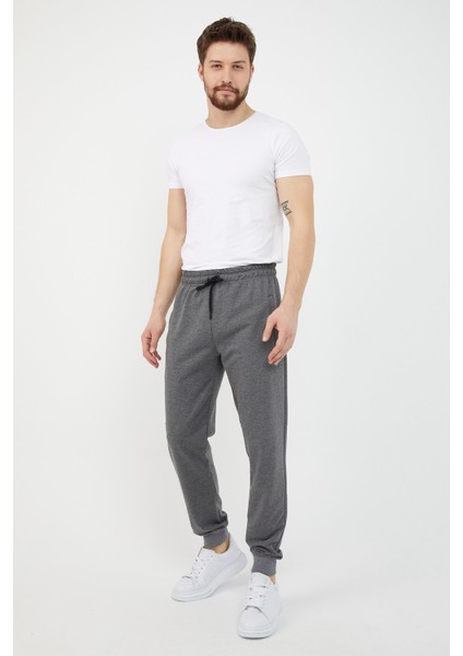 Antrasit Erkek Paça Ribanalı Cep Fermuar Detaylı Eşofman Altı