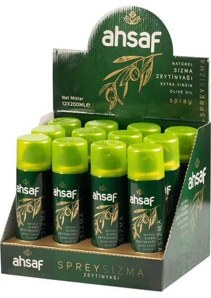 Natürel Sızma Zeytinyağı Sprey 200 ml -Teneke (12'li Ekonomik Paket)