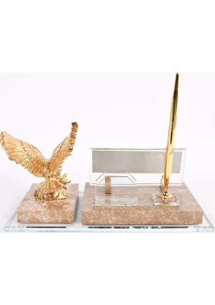 İsme Özel Uçan Kartal Figürlü Mermer Set Masaüstü İsimlik Krem fiyatları