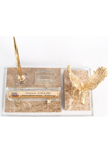 İsme Özel Uçan Kartal Figürlü Mermer Set Masaüstü İsimlik Krem fırsatları