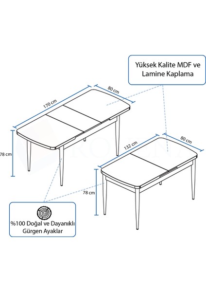 Arel Mdf Ahşap Ayaklı Açılabilir Mutfak Masası