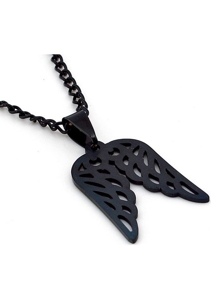 Melek Kanadı Angel Kanat Siyah Çelik Unisex Kolye Q0269