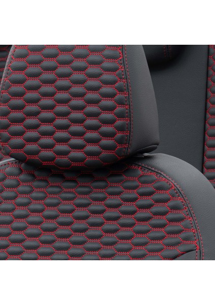 Chery Alia 2008-2011 Özel Üretim Koltuk Kılıfı Tokyo Design Deri Siyah - Kırmızı