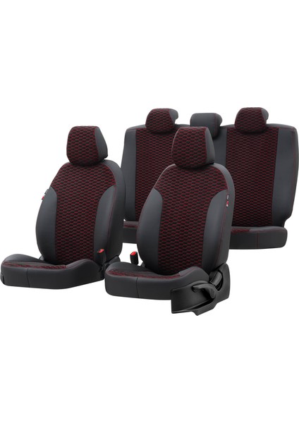 V.w. Caddy 2004-2011 Özel Üretim Koltuk Kılıfı Tokyo Design Tay Tüyü Siyah - Kırmızı