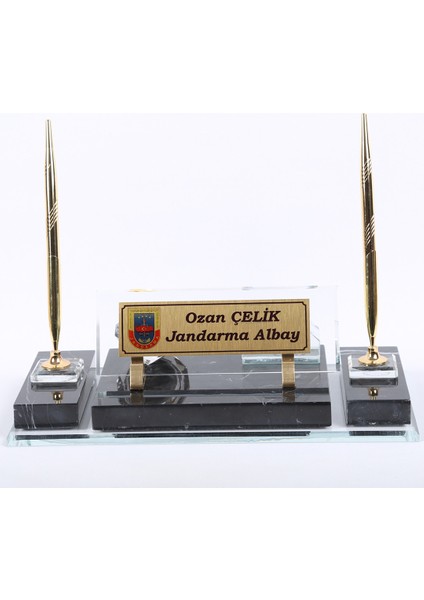 İsme Özel Mermer Set Altın Kalem Masaüstü İsimlik Siyah
