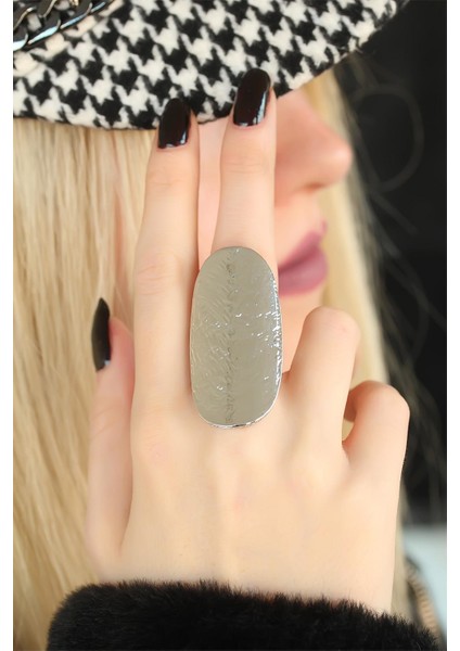 Silver Renk Elips Kadın Ayarlamalı Yüzük